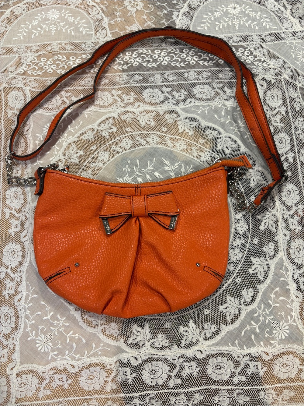 Jessica Simpson Orange Pebbled Bow Crossbody Bag